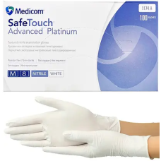 Перчатки нитрил Medicom Safe Touch Advanced Platinum White 7-8 M белые 100 шт в уп (3,0гр)