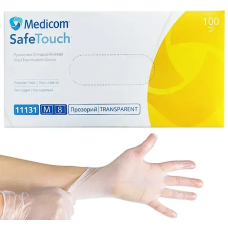 Перчатки виниловые Medicom  7-8 M прозрачные неопудренные 100 шт в уп