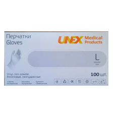 Перчатки виниловые UNEX 8-9 L  н/о н/с прозрачные 100 шт в уп 