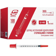 Шприц инсулиновый 1.0ml U-40 G30 игла 0,30*8 мм MP MedPlast 1шт/уп