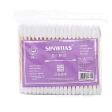 Палочки ватные бамбуковые обычные+острые Sinwuas белые (100шт) в пакете