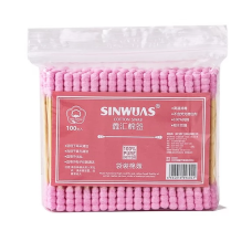 Палочки ватные бамбуковые обычные Sinwuas розовые (100шт) в пакете